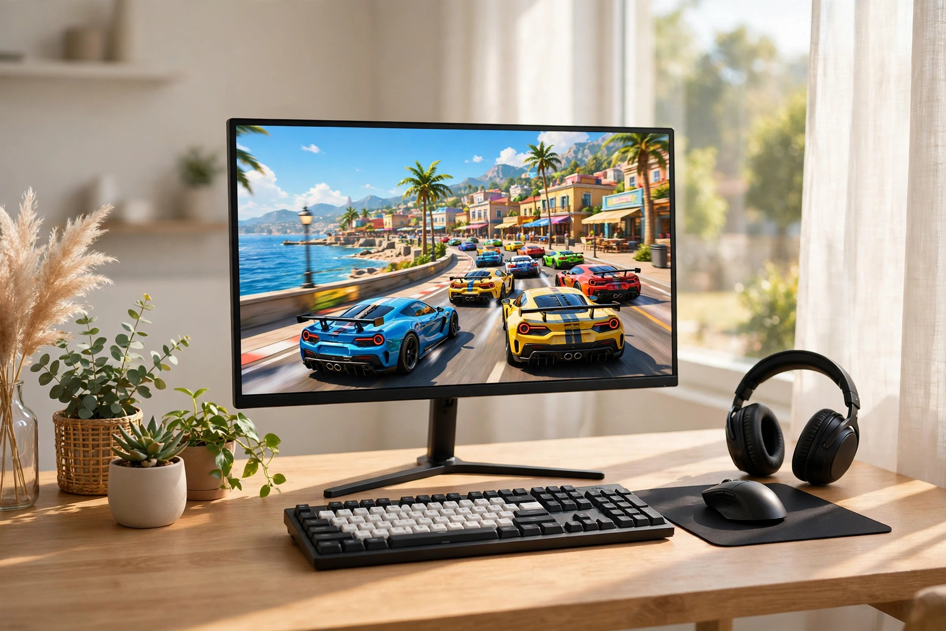 Two players sharing one PC and keyboard for split-screen co-op gaming